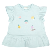 [ベビー]袖フリルTシャツ　刺しゅう グリーン