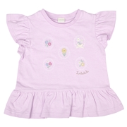 [キッズ]袖フリルTシャツ　刺しゅう パープル