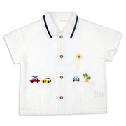 [ベビー]半袖シャツ　刺しゅう　オフホワイト