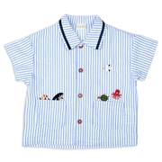 [ベビー]半袖シャツ　刺しゅう　サックス