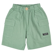 [キッズ]５分丈カーゴパンツ　麻風　グリーン