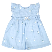 [ベビー]ワンピース　布帛総柄刺しゅう サックス