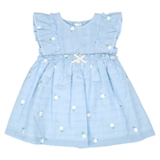 [キッズ]ワンピース　布帛総柄刺しゅう サックス