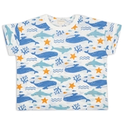 [ベビー]半袖　Ｔシャツ　総柄　サックス