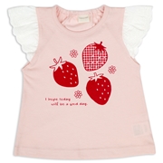 [ベビー]半袖Ｔシャツ　袖レース　ピンク