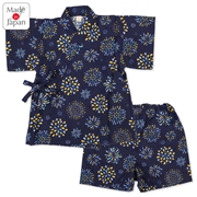 [キッズ]甚平(じんべい)スーツ 花火柄 ネイビー