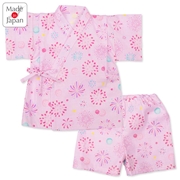 [ベビー]甚平(じんべい)スーツ 花火柄 ピンク