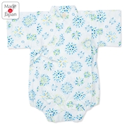 [ベビー]甚平(じんべい)ロンパス 花火柄 オフホワイト