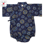 [ベビー]甚平(じんべい)ロンパス 花火柄 ネイビー