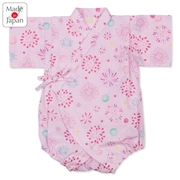 [ベビー]甚平(じんべい)ロンパス 花火柄 ピンク