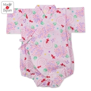 [ベビー]甚平(じんべい)ロンパス あじさい金魚柄 ピンク
