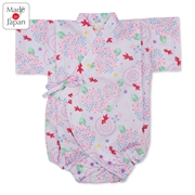 [ベビー]甚平(じんべい)ロンパス あじさい金魚柄 パープル