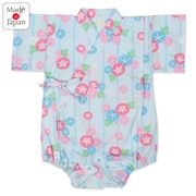 [ベビー]甚平(じんべい)ロンパス 朝顔柄 サックス