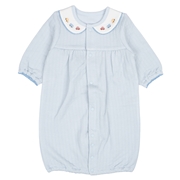 長袖ドレスオール　ふんわりあったか　襟刺しゅう　サックス