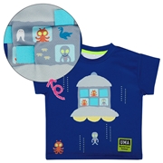 [キッズ]半袖Tシャツ ギミック　UMA図鑑　ネイビー