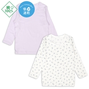 [キッズ]まいにちコットン　長袖丸首シャツ　２枚組　花　パープル