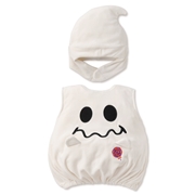 [80～90cm]ハロウィン帽子付きベスト おばけ オフホワイト