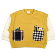 [ベビー]長袖Tシャツ　レイヤード風　イエロー