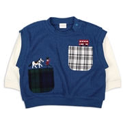 [ベビー]長袖Tシャツ　レイヤード風　ブルー