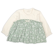 [ベビー]長袖Tシャツ　胸切替　グリーン