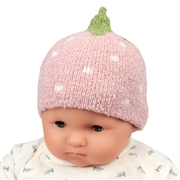 [38~50cm]ニット帽フルーツ　やわらかモコモコ　いちご　ピンク
