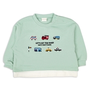 [ベビー]長袖トレーナー　レイヤード風　刺しゅう　グリーン
