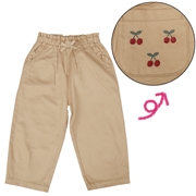 [キッズ]１０分丈パンツ ポケット刺しゅう　ベージュ