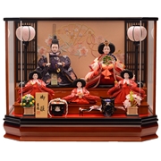 【送料無料】 吉徳 五人ケース飾り　「扇に桜リボン刺繍格子」　37556W