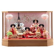 【送料無料】 久月 五人ケース飾り　「木目六角雪輪桜刺繍」　37072K 雛人形