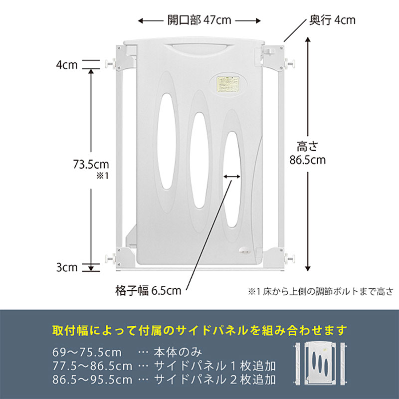 取付幅によって付属のサイドパネルを組み合わせます
