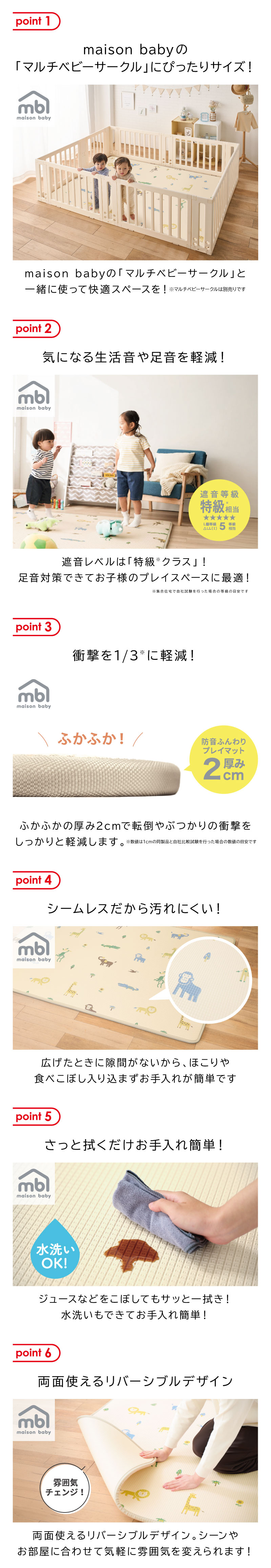 maison baby 衝撃吸収防音プレイマット サファリ/ベージュ 200×150×2cm