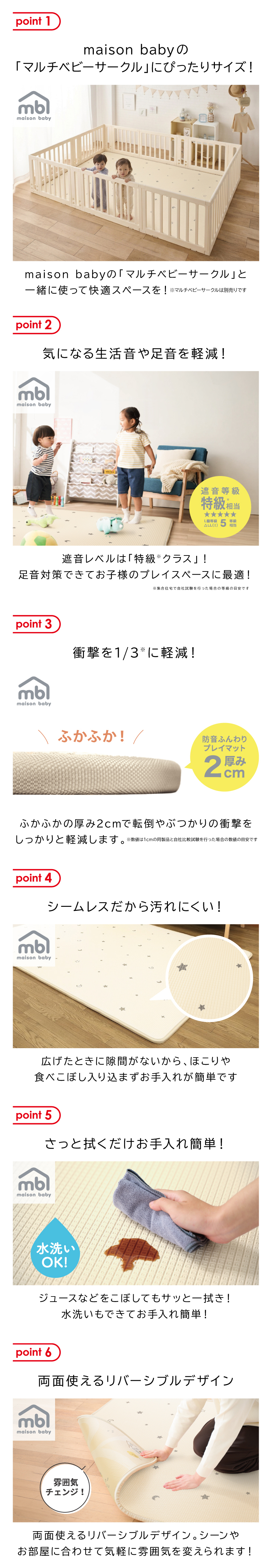 maison baby 衝撃吸収防音プレイマット ムーンスター/マップ 243×182×2cm