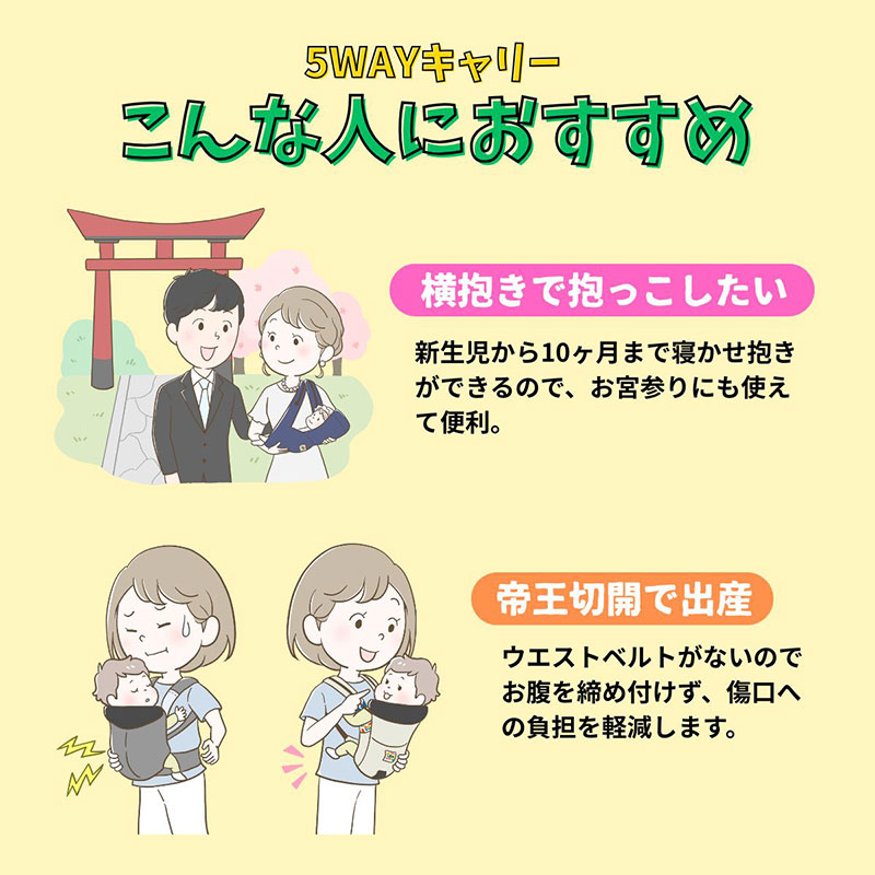 ユーモベビー 5WAYキャリー こんな人におすすめ 横抱きで抱っこしたい 帝王切開で出産
