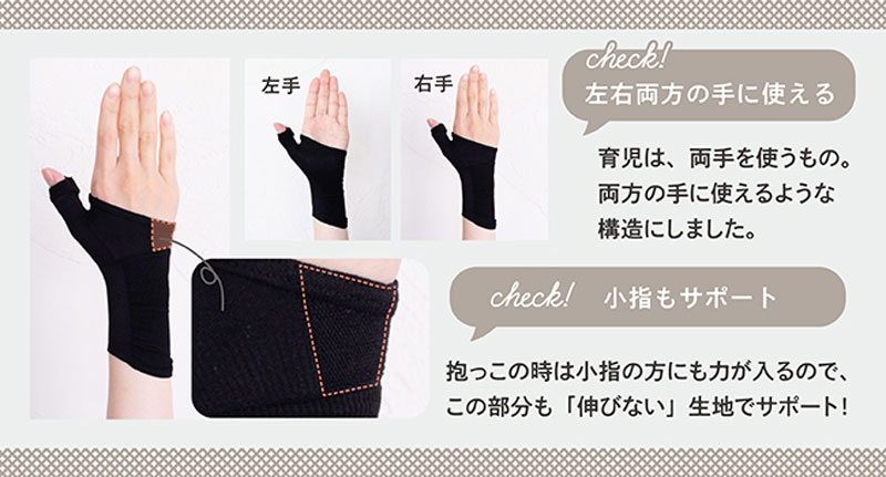 左右両方の手に使える　小指もサポート