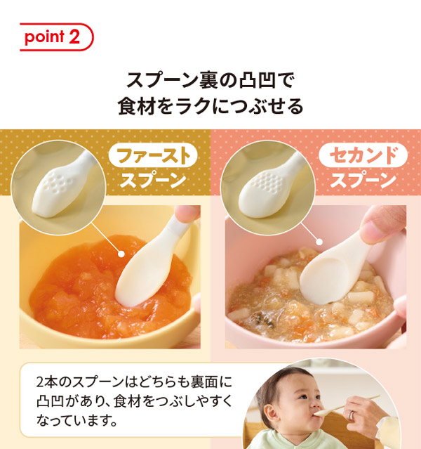 スプーン裏のでこぼこで食材をラクにつぶせる