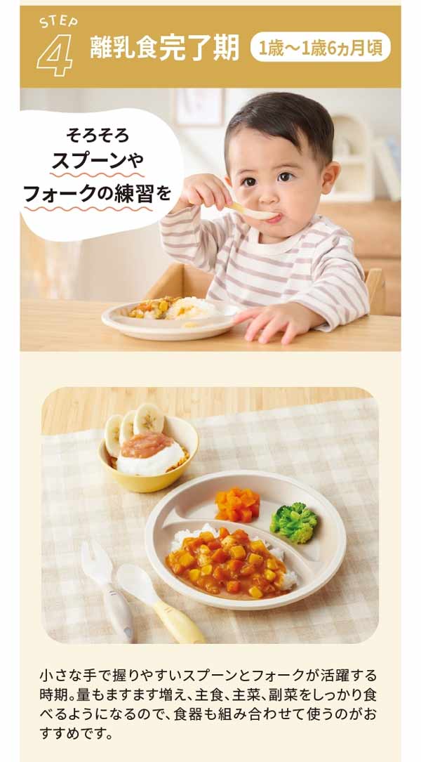 離乳食完了黄は、そろそろスプーンやフォークの練習を