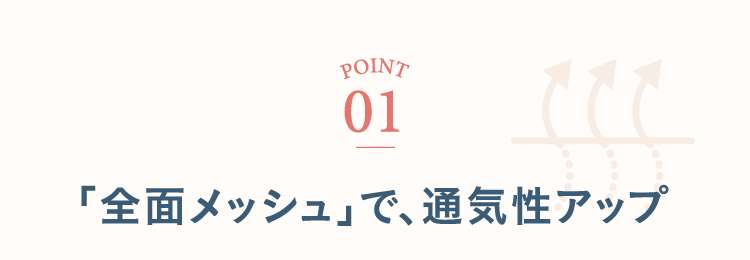 ポイント1 「全面メッシュ」で、通気性アップ