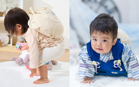 一升餅や一升米が入ったリュックを背負っている子供