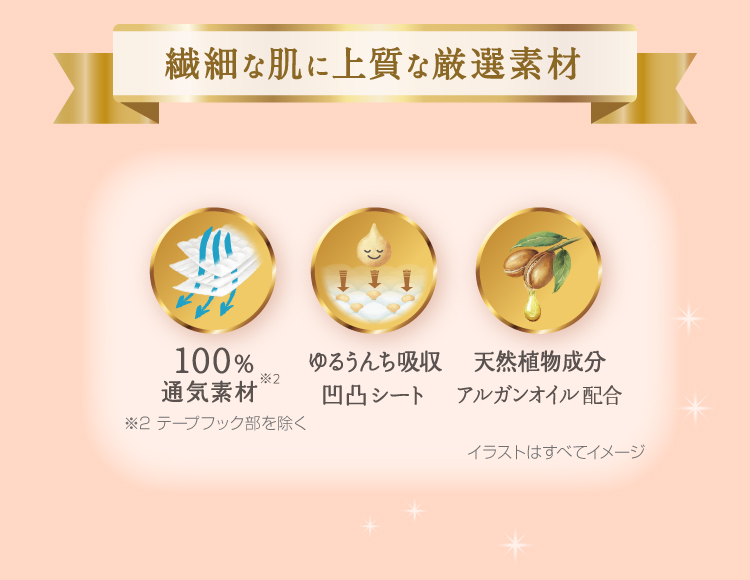 花王 メリーズ ファーストプレミアム 繊細な肌に上質な厳選素材 100％通気素材 ゆるうんち吸収凹凸シート 天然植物成分アルガンオイル配合